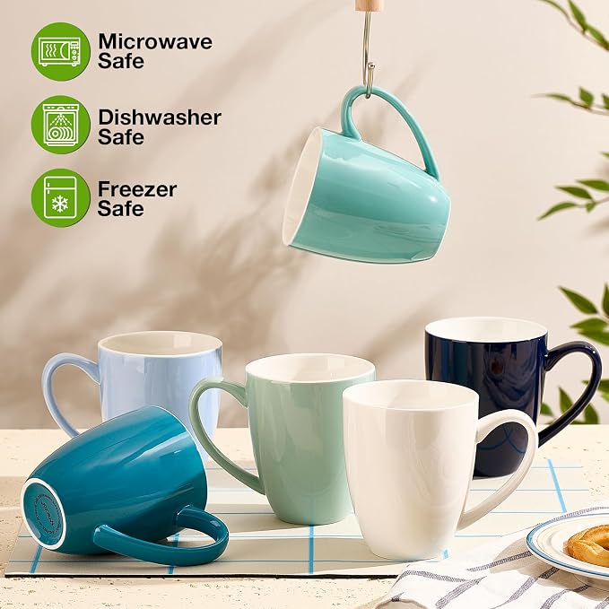 Porcelain Coffee Mugs Set of 6, 13 Ounce Coffee Cups - Image 2