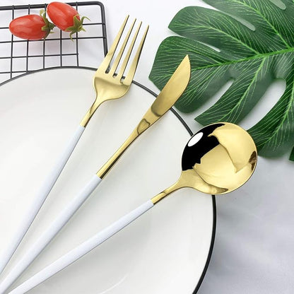 JASHII Flatware Serving Set 24 Piece, Stainless Steel Silverware Set, Modern - Image 4
