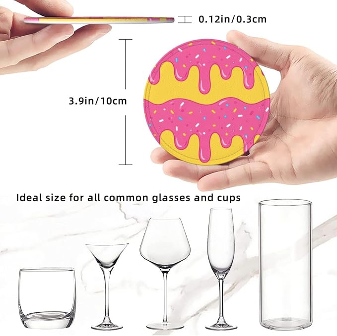 Pop Art Sweet Donut Leather Coasters Set of 6 - Image 5