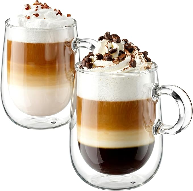 glastal Double Walled Glass Coffee Mugs 12 oz, Cappuccino Cups Set of 2 by glastal