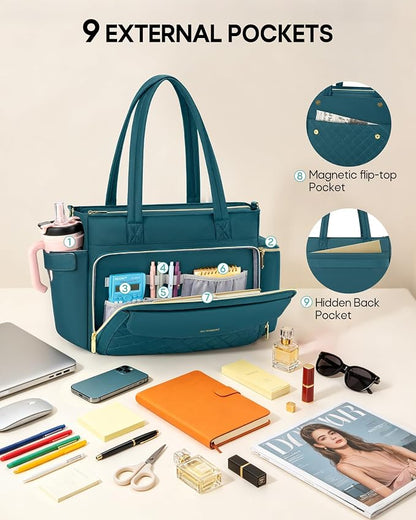 RAINSMORE Teacher Bag for Women, 15.6" Laptop Work Tote, 40oz Cup Holder | - Image 7