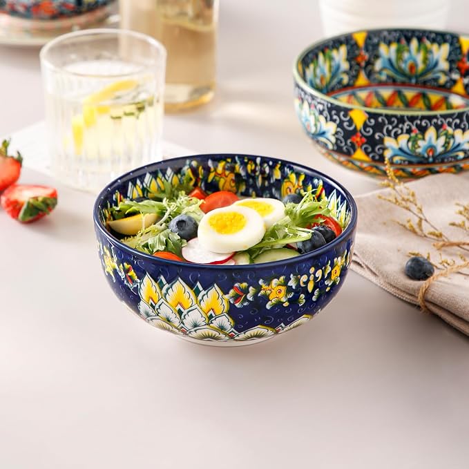 vancasso SIMI 28 oz Cereal Bowls Set of 6, Bohemian Ceramic Soup Bowls | - Image 7