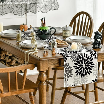 Artoid Mode Black Dahlia Halloween Table Runner 13x36 Inch | Fall Autumn - Image 4