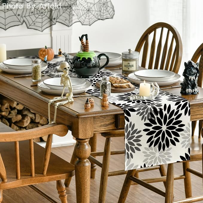Artoid Mode Black Dahlia Halloween Table Runner 13x90 Inch | Fall Autumn - Image 4