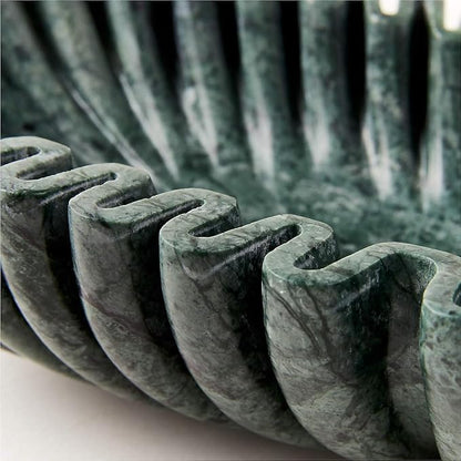 Handmade Oval Fluted Marble Bowl, Table Centerpiece Decorative Marble Bowl, Green Large Ruffle Bowls for Table Centerpiece