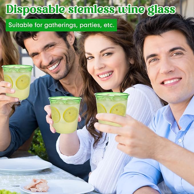 Ziliny 50 Pcs Disposable Stemless Glasses 12oz Crystal Plastic Wine Glasses - Image 5