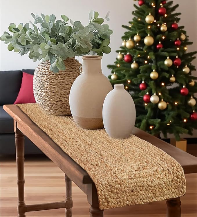 Pack of 1 Handwoven Rectangle Jute Braided Table Runner 13 x 48 Inch, 100% by MDS