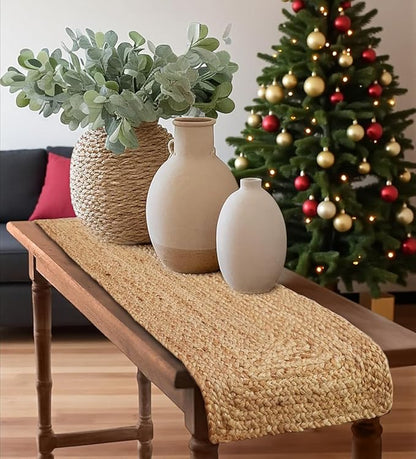 Pack of 1 Handwoven Rectangle Jute Braided Table Runner 13 x 36 Inch, 100% by MDS