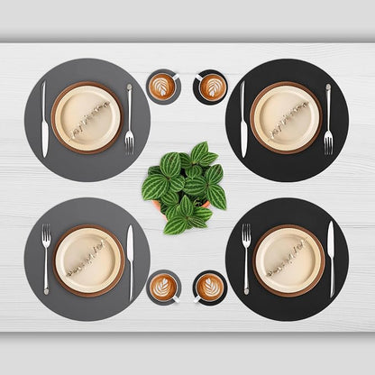 Myir JUN 15 Inches Round Placemats Set of 4 Faux Leather Place Mats | - Image 2