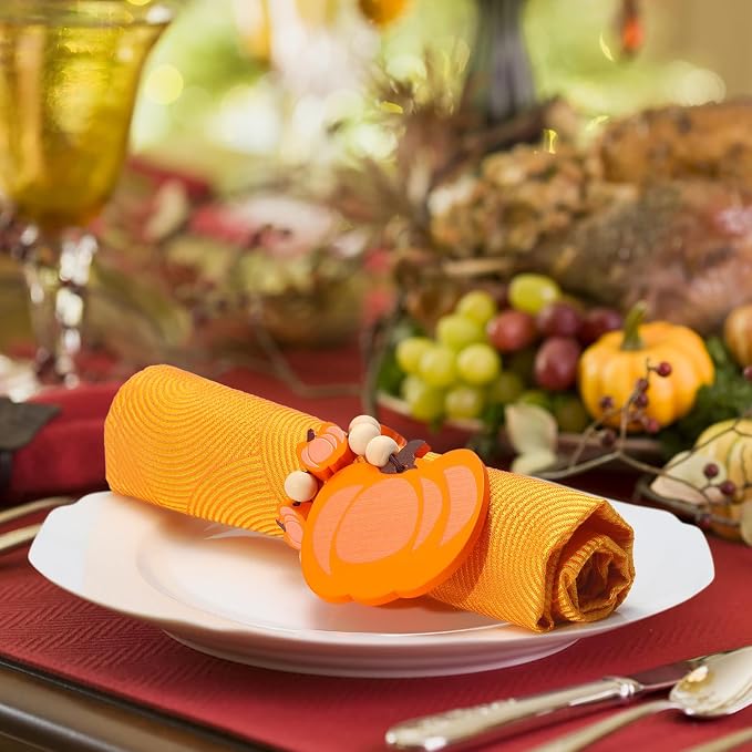 KPOSIYA Fall Thanksgiving Napkin Rings Set of 12, Pumpkin Maple Leaf Napkin - Image 5