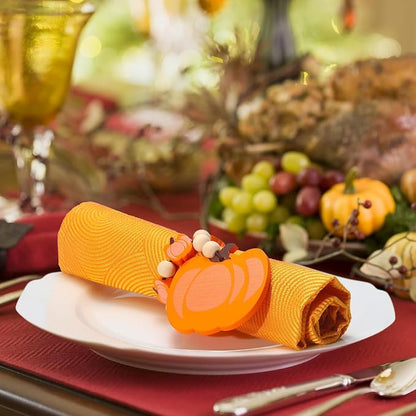 KPOSIYA Fall Thanksgiving Napkin Rings Set of 12, Pumpkin Maple Leaf Napkin - Image 5