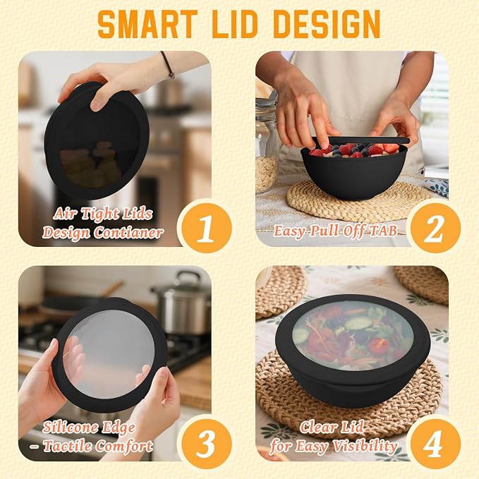 Wheat Straw Bowls with Lids, Unbreakable 40 OZ Salad Container - Image 4