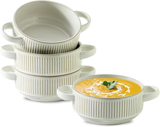 Soup Bowls with Handles, 23 oz French Onion Soup Crocks, Stackable Soup Bowl by Howise