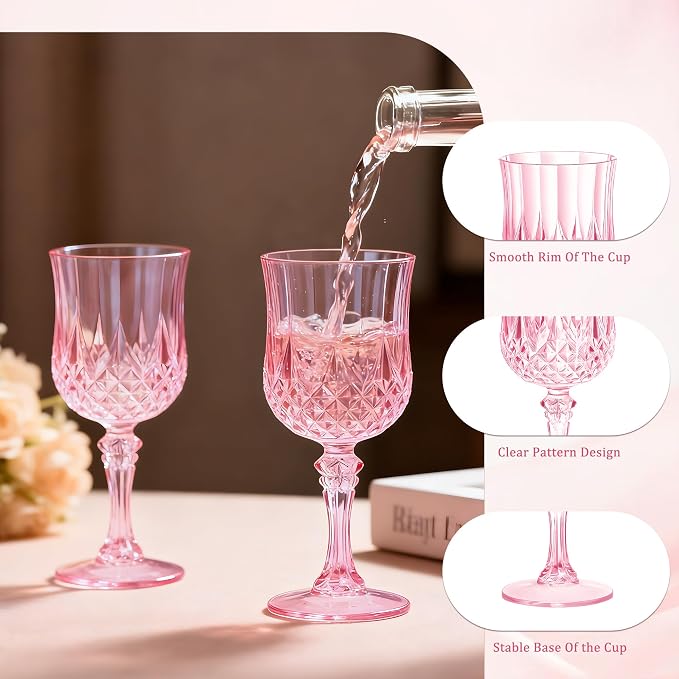 7OZ Plastic Wine Glasses, Reusable Vintage Goblets Unbreakable Drinking Glasses - Image 3