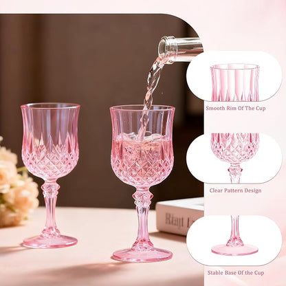 7OZ Plastic Wine Glasses, Reusable Vintage Goblets Unbreakable Drinking Glasses - Image 3