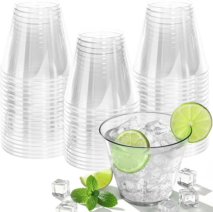 Glowserve 9 OZ Clear Disposable Plastic Cups Cocktail Cup 50 Pack | Fancy by glowserve