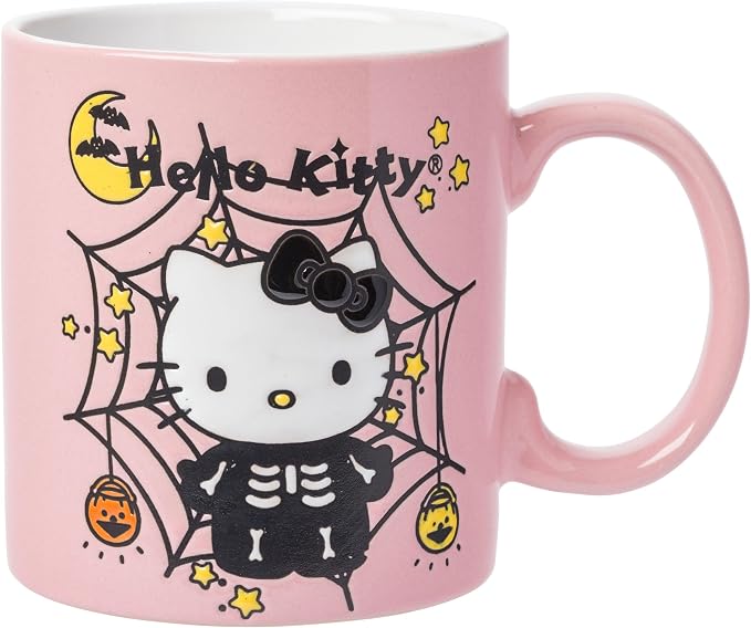 Silver Buffalo Sanrio Hello Kitty Web, Wax Resist Ceramic Pottery Mug, 20oz | by SilverBuffalo
