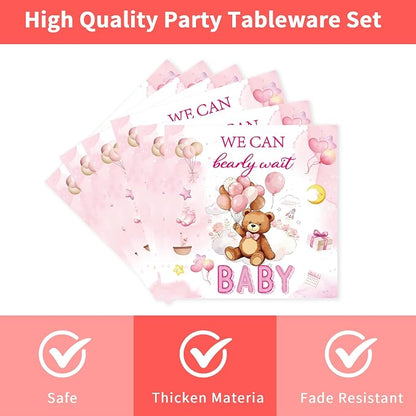 96 Pcs We Can Bearly Wait Baby Shower Decorations, Bear Tableware Set | - Image 4