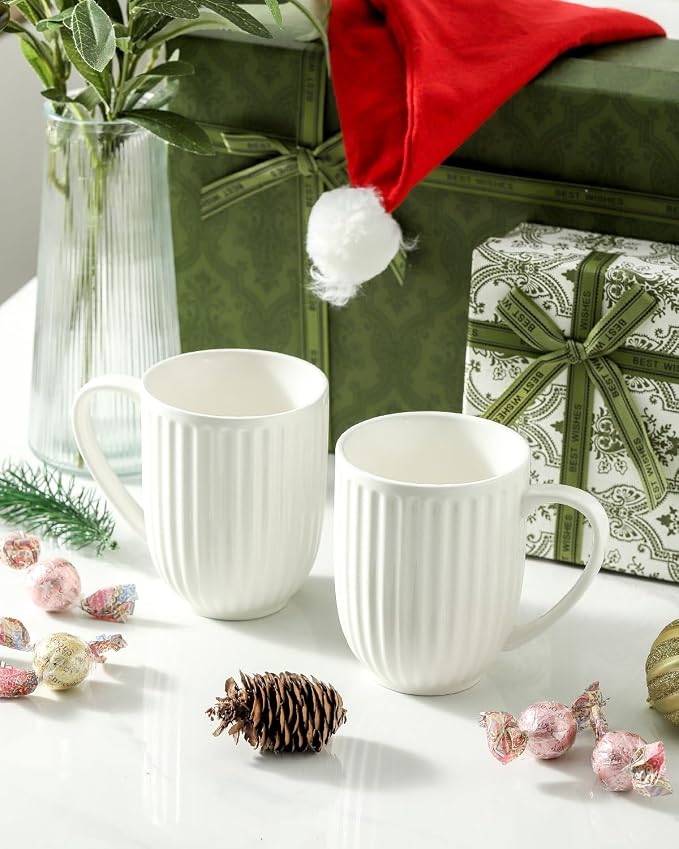 HASENSE Ceramic Coffee Mugs Set of 6, 16 Oz Large Ribbed Coffee Cups - Image 7