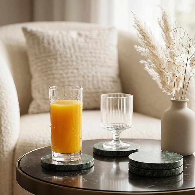 Natural Marble Coasters Set of 4-4" Round Stone Drink Coasters, Non-Slip Cork - Image 5