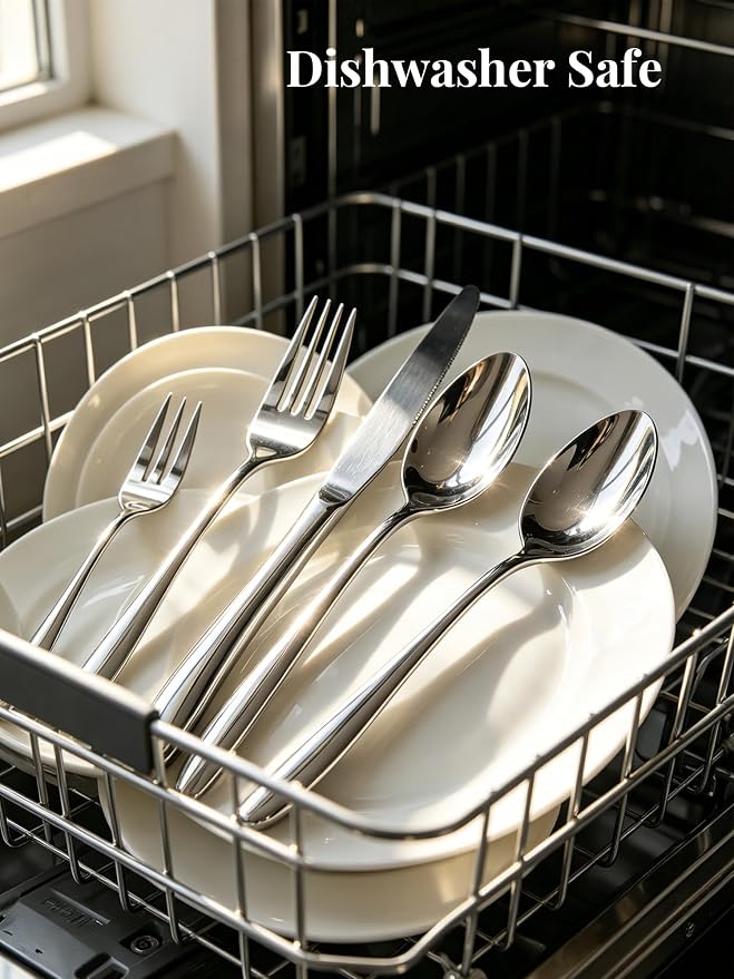 Modern Silverware Set for 4 Premium 20 Piece Flatware Set 18/10 Stainless - Image 5