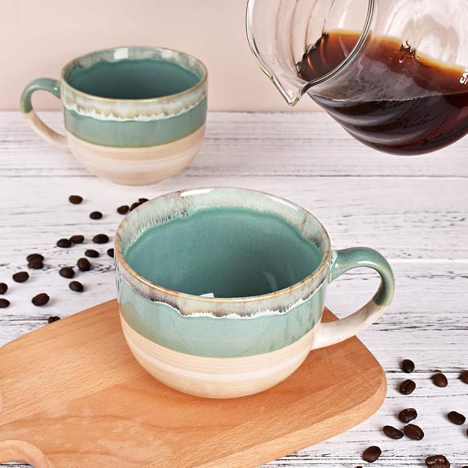Bosmarlin Large Ceramic Coffee Mug Set of 2, Stoneware Jumbo Latte Mugs - Image 5