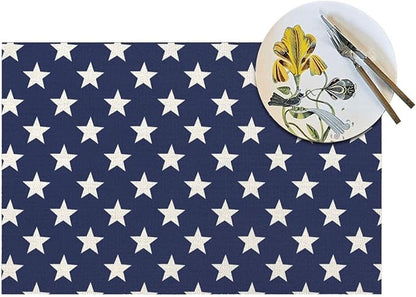 Independence Day Placemats 12x18 Inches Set of 4, 4th of July Blue Stars Placemats Summer Decorative Rectangle Star Table Mats for Party Home Kitchen Dining Table Decoration