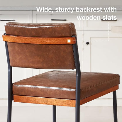 Modern Dining Chairs Set of 4, Kitchen Chairs with Thick Cushions and Adjustable Foot Pads, Upholstered Faux Leather Dining Room Chairs with Sturdy Metal Legs,Coffee