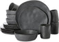 Stone by Mercer Project HEKONDA Modern Debossed Stoneware 16-Piece Dinnerware Set,Plate and Bowl Set, Dish Set for 4, Gray