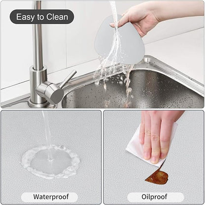 Faux Leather Placemats Set of 2 and Coasters, Heat Resistant Placemats for Round Table, Waterproof Wipeable Washable Dinner Table Mats, Easy to Clean Place Mats Nordic Style, Silver