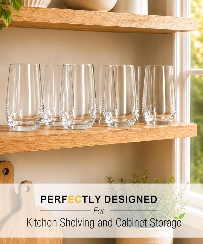 Drinking Water Glass Cups Set, Crystal Clear tall Glass cups set of 8, 16.2oz | - Image 5