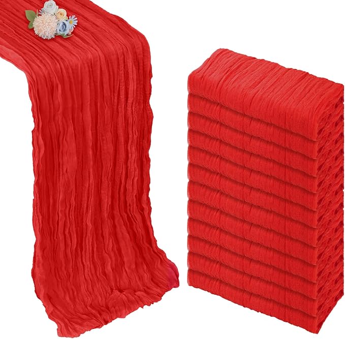 12 Pack Red Cheesecloth Table Runner 17 x 108 Inch | Boho Gauze Cheese Cloth by Pepmily
