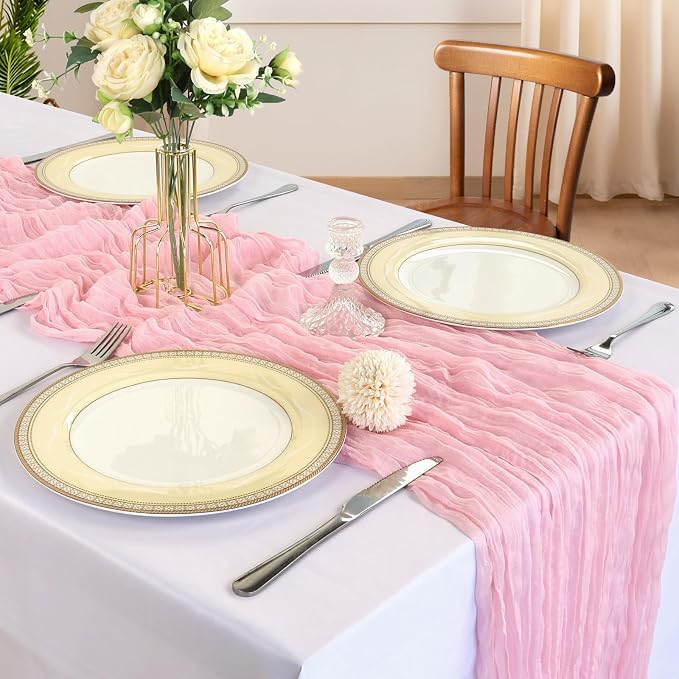 12 Pack 10Ft Pink Cheesecloth Table Runner 23 x 120 Inch | Gauze Rustic Boho - Image 2