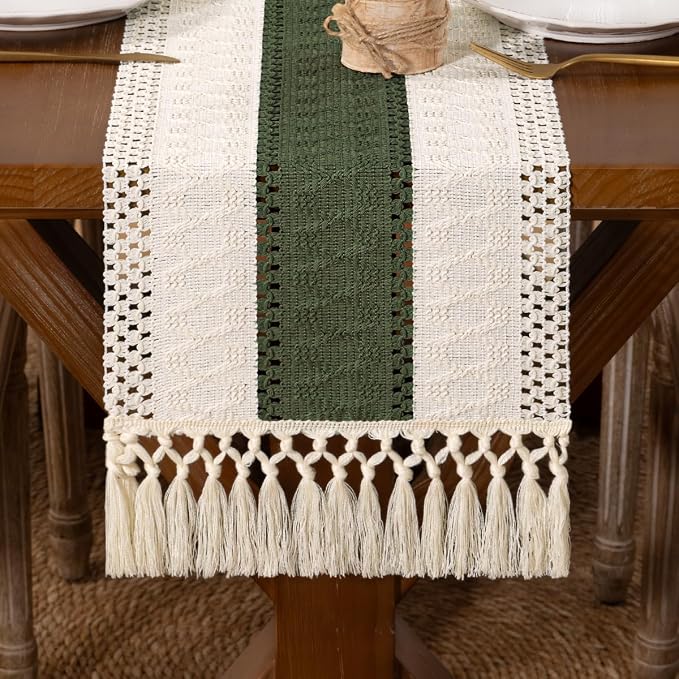DeZerlor Boho Macrame Table Runner Spring Easter Farmhouse Woven Table Runner by DeZerlor