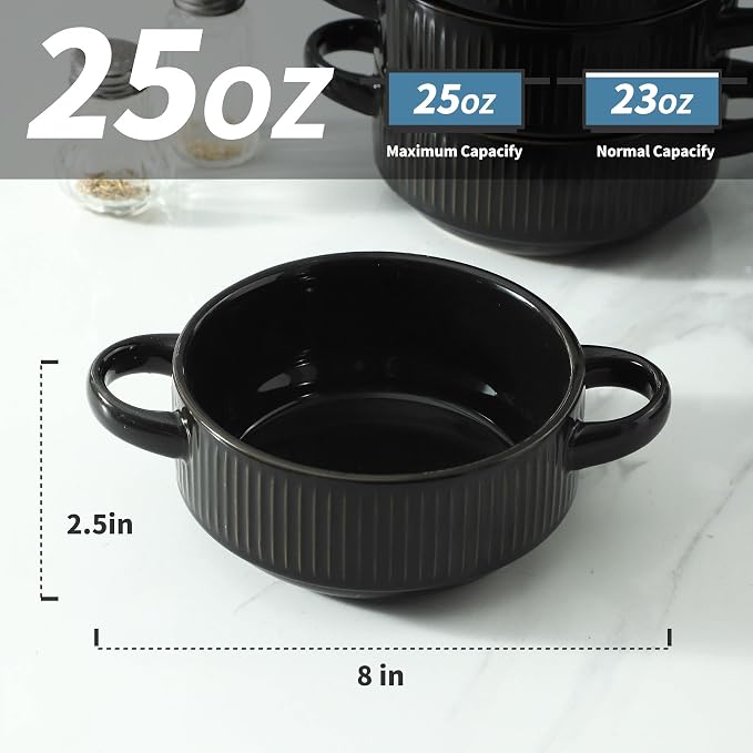 Soup Bowls with Handles, 23 oz French Onion Soup Crocks, Stackable Soup Bowl - Image 2