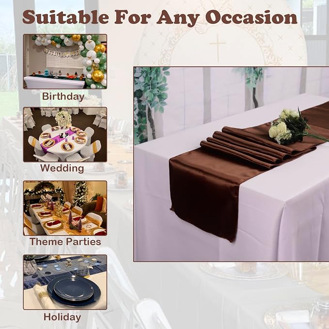 Set of 10 Satin Table Runners Chocolate Brown 12x108inch Long Table Runner | - Image 6