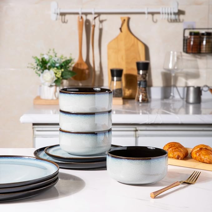 LeRATIO Ceramic Dinnerware Set of 4, Poreclain Plates, Handmade Reactive Glaze - Image 5