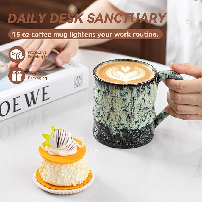 Unique Reactive Glaze Ceramic Coffee Mug - 15 oz Large Coffee Cup - Image 5