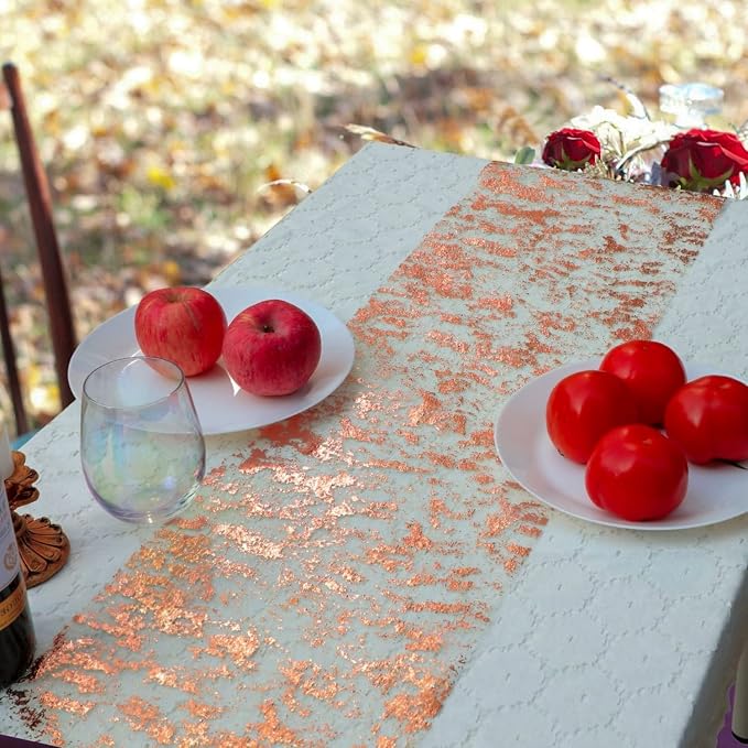 Snowkingdom Rose Gold Table Runner 11 Inch x 49 Feet Glitter Sequin Metallic - Image 6