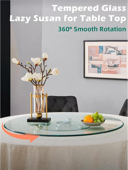 18.9 inch Lazy Susan for Table Top Tempered Glass Rotating Serving Tray for Dining Table, Kitchen Lazy Susan Organizer Spinning Rotating Food Server Party Centerpieces