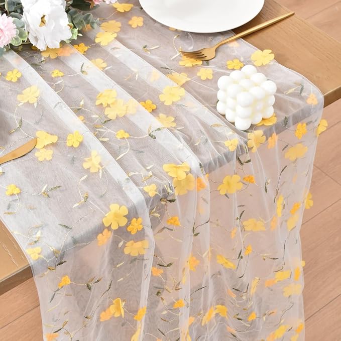 Wildflower Floral Sheer Tulle Gauze Table Runner Wedding Baby Shower Decor | by Unknown