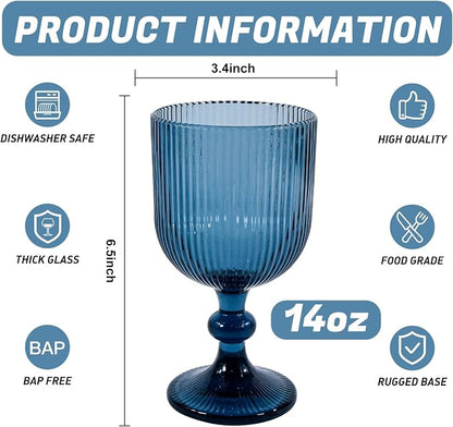 CHLJAR Blue Wine Glass Goblet Set of 6, 14 oz Blue Goblets Glassware, Colored - Image 2