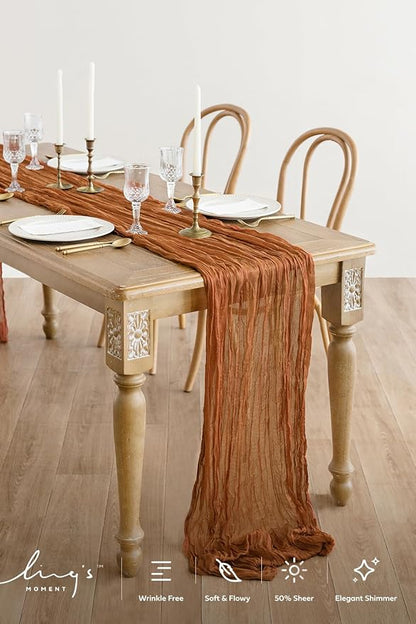 Ling's Moment Terracotta Cheesecloth Table Runner, 168 Inch, Burnt Orange | 14FT - Image 2