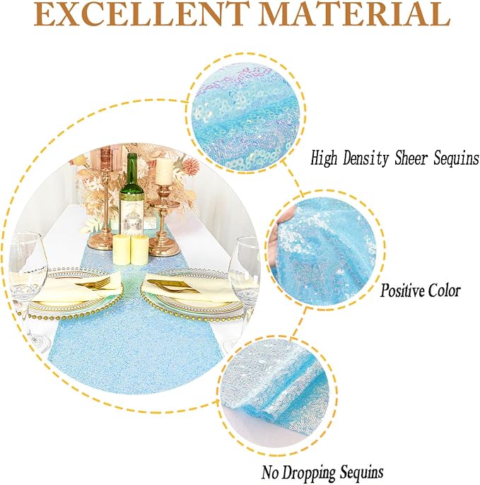 ShiDianYi Aqua Blue Sequin Table Runner 12''X72'' - Image 4