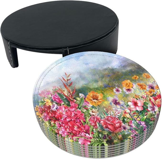 6 Pcs Flower Rose Spring Floral Leather Coasters - Image 3