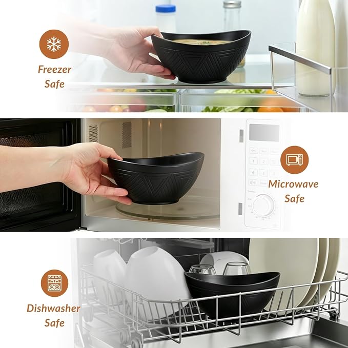 Wheat Straw Serving Bowls Unbreakable Oval Bowls Set of 6 Soup Bowls Microwave - Image 6