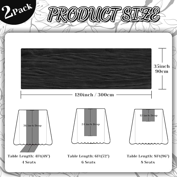 2 Pack Cheesecloth Table Runner, 120 Inch Black Table Runner - Image 2