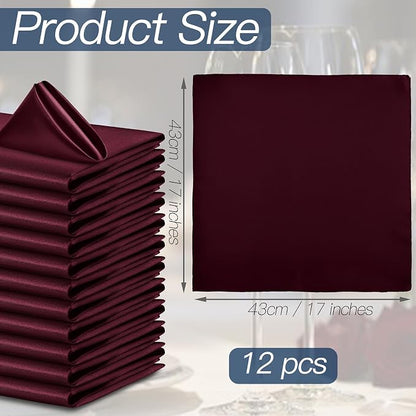 P Pothuiny 12 Pcs Burgundy Satin Napkins 17 x 17 Inch, Satin Cloth Napkins | - Image 2