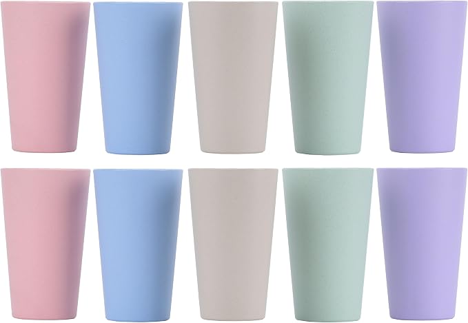 Wheat Straw Unbreakable Cup | 20 oz Reusable Water Drinking Glasses Sets of 10 by LuckyZone