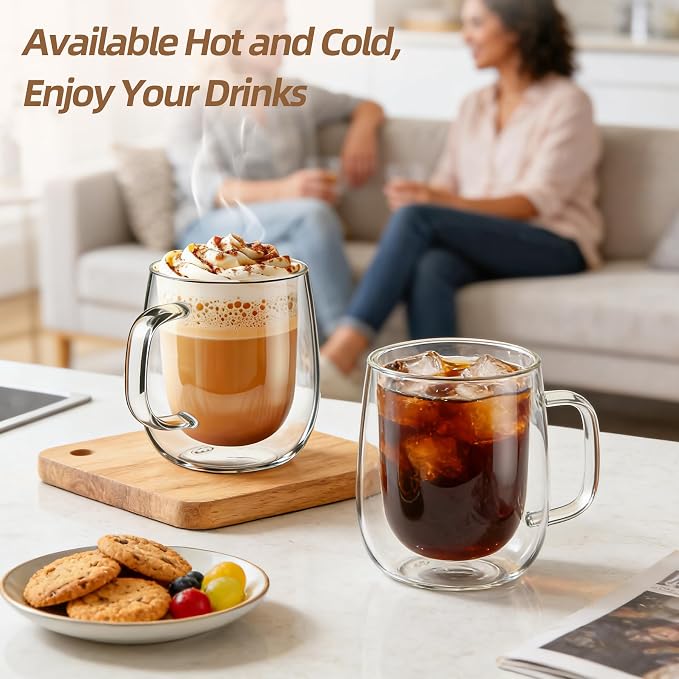12 OZ Glass Coffee Mug Pack of 4, Double Wall Glass Mug - Image 7